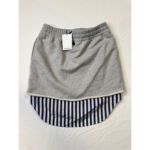 T by Alexander Wang Pull-on Stripped Combo Skirt Heathered Grey Poplin Hem Size - Picture 8 of 11